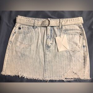KanCan NWT Jean Skirt Estilo Striped Mini Denim Blue White Acid Wash Size Large